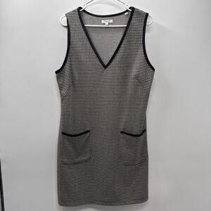 Max Studio Women's Knit Dress Houndstooth Pockets Sleeveless Retro B&W Grey Sz L
